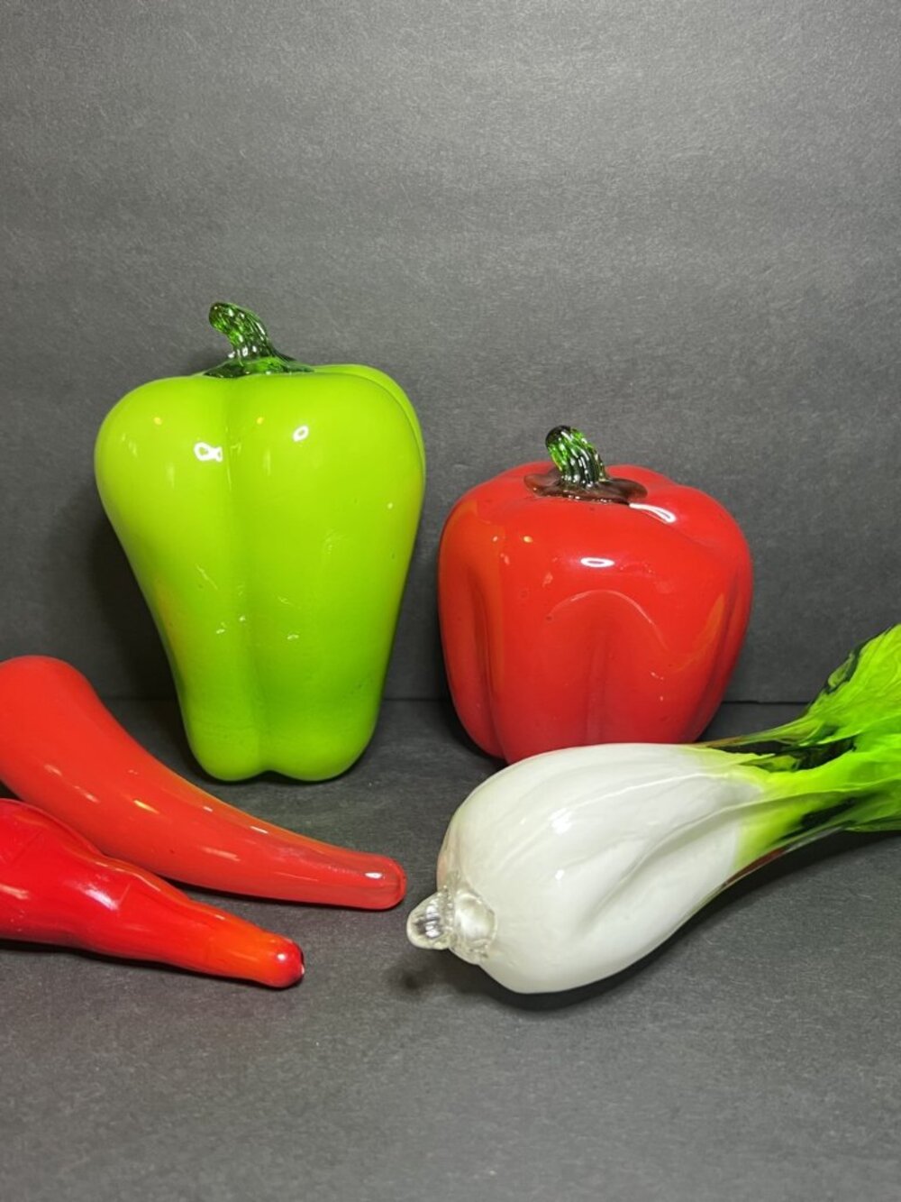 VTG Lot of Murano Style Hand Blown Glass Cabbage Bok Choy, Carrot, Chili Pepper